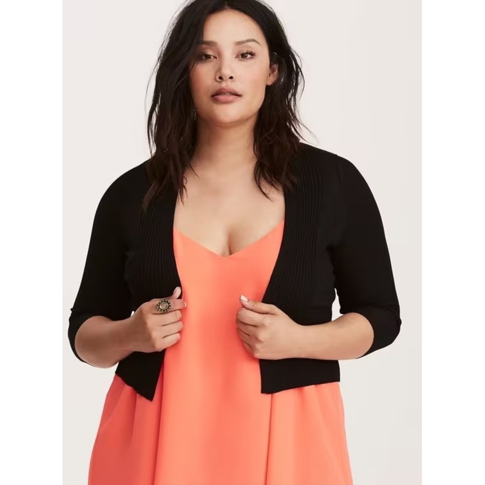 Torrid Ribbed Knit Open Cardigan Black Size 4 4X Lightweight Plus Size Sweater